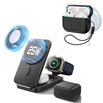 25W CryoBoost Foldable 3-in-1 Magnetic Charger and AirPods Pro 3 Orbit Hybrid Case Bundle – US Plug-Black