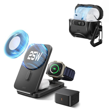 25W CryoBoost Foldable 3-in-1 Magnetic Charger and AirPods Pro 3 Cyber FlickLock Case Bundle– EU Plug-Black