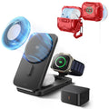 25W CryoBoost Foldable 3-in-1 Magnetic Charger and AirPods Pro 3 Cyber FlickLock Case Bundle– EU Plug-Black&Dard Red
