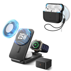 25W CryoBoost Foldable 3-in-1 Magnetic Charger and AirPods Pro 3 Orbit Hybrid Case Bundle – EU Plug-Black