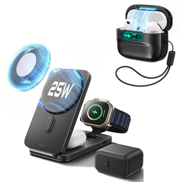 25W CryoBoost Foldable 3-in-1 Magnetic Charger and AirPods Pro 3 Pulse FlickLock Case Bundle – US Plug-Black