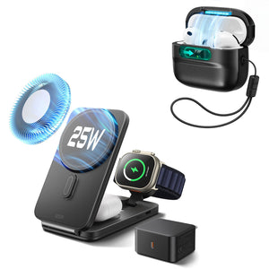 25W CryoBoost Foldable 3-in-1 Magnetic Charger and AirPods Pro 3 Pulse FlickLock Case Bundle – EU Plug-Black