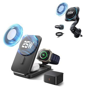 25W CryoBoost Foldable 3-in-1 Magnetic Charger and Car Charger (Air Vent)  Bundle– EU Plug-Black ESR ESR