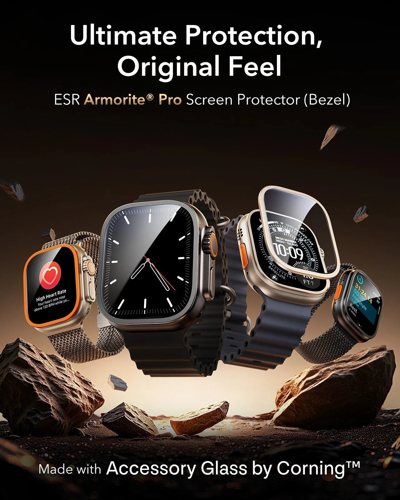 Apple Watch Ultra 3 Armorite® Pro Screen Protector (Bezel) - Titanium / Black ESR ESR