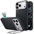 Black Leather iPhone 17 Pro Magsafe Case with Stand