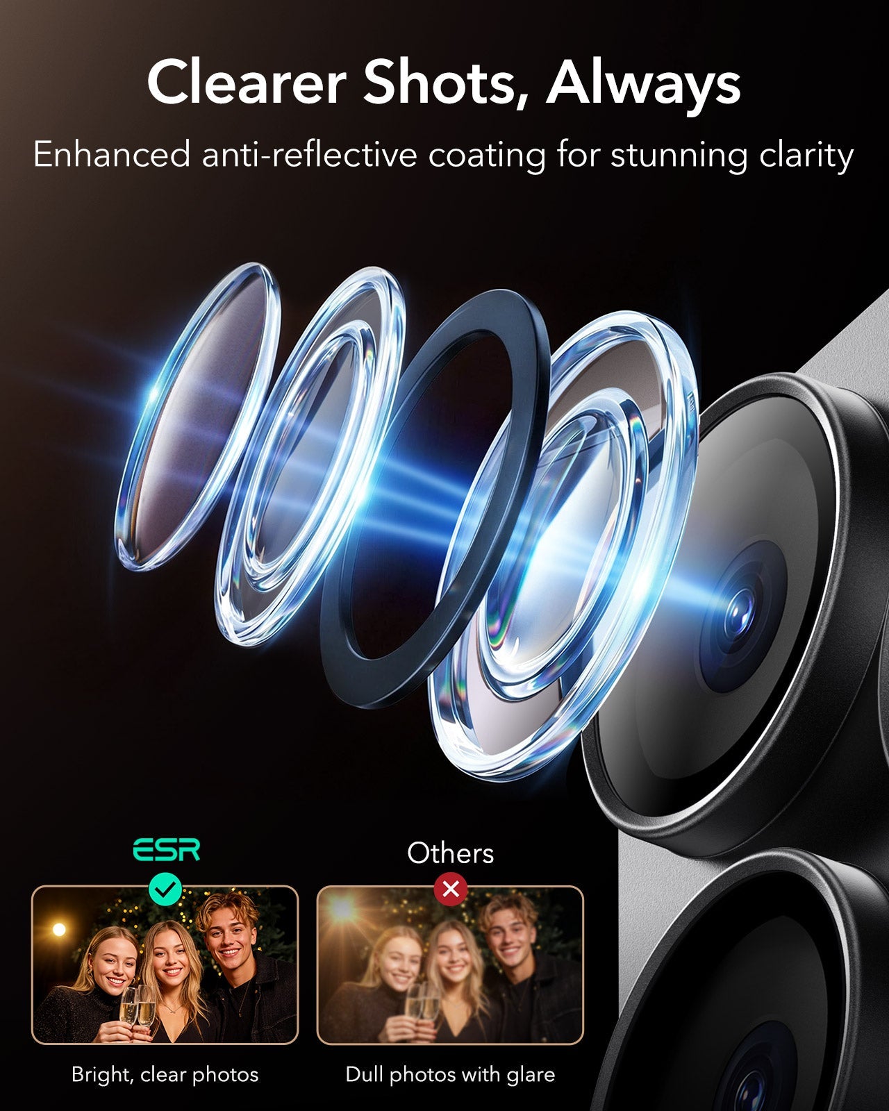 ESR Black iPhone 18 Pro Corning Glass Camera Lens Protector Clearer Shots, Always