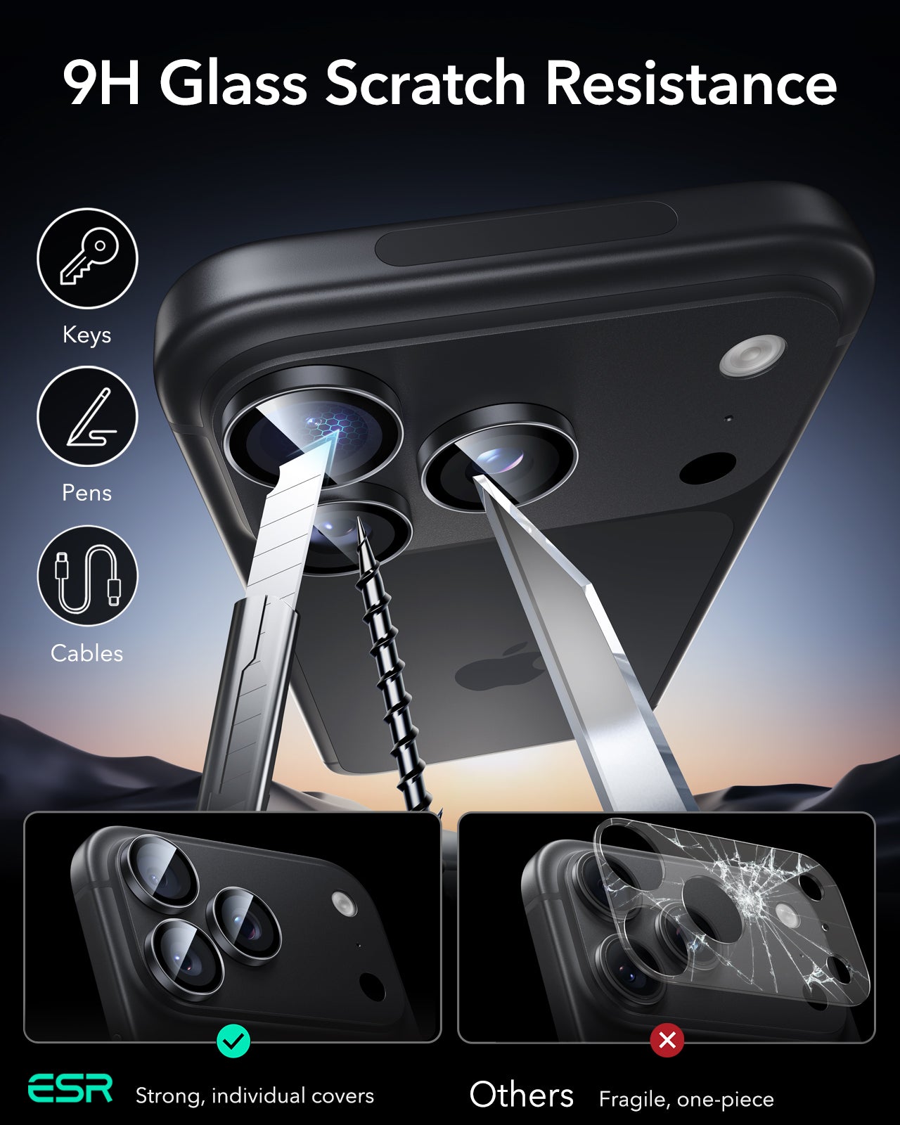 ESR Black iPhone 18 Pro/Pro Max Armorite Camera Lens Protector 9H Glass Scratch Resistance