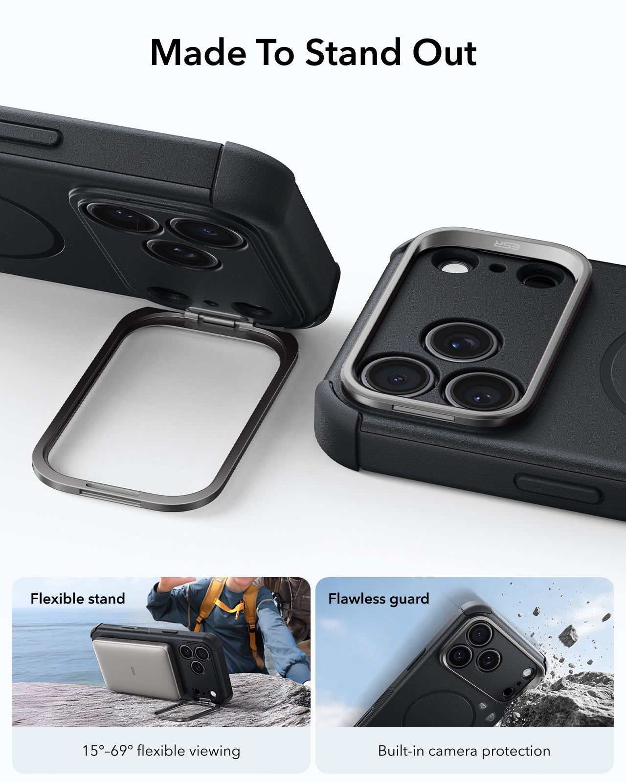 ESR Black iPhone 18 Pro Tough Phone Case Magsafe with Stand Made To Stand Out