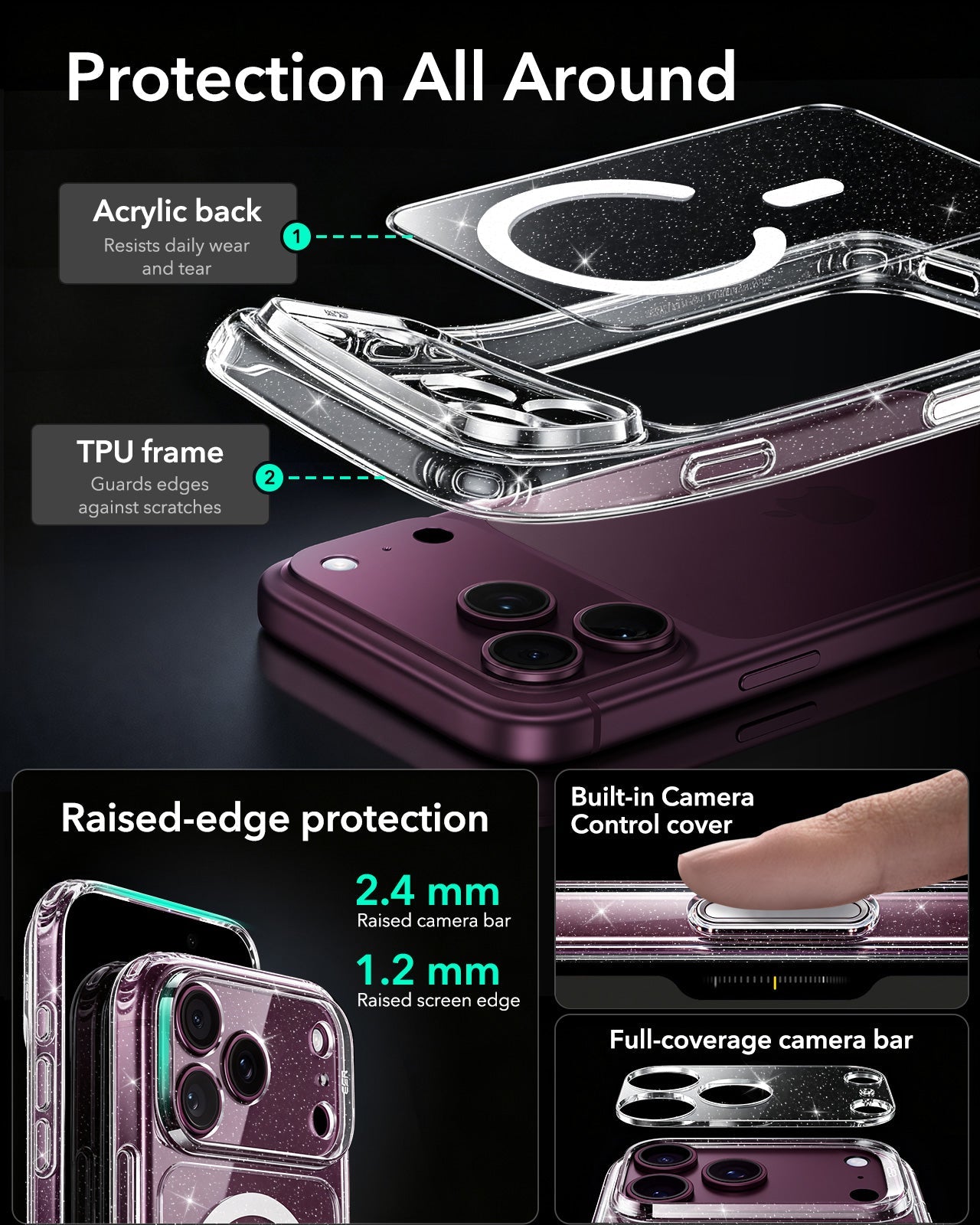 ESR Clear Shimmer iPhone 18 Pro Magsafe Slim Phone Case Protection All Around