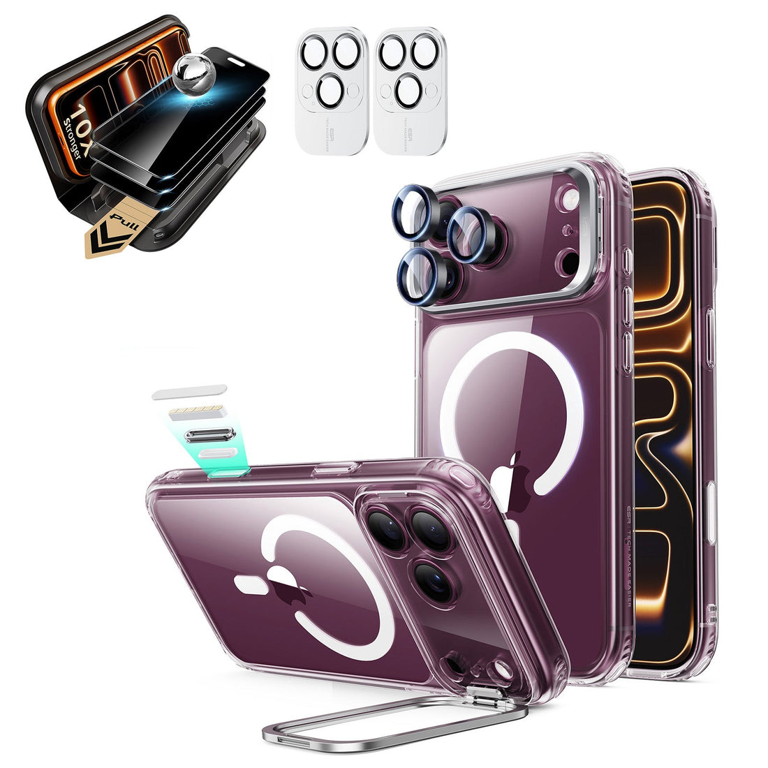 Clear iPhone 18 Pro Magsafe Slim Phone Case with Stand pair corning privacy glass privacy screen protector and camera lens protector