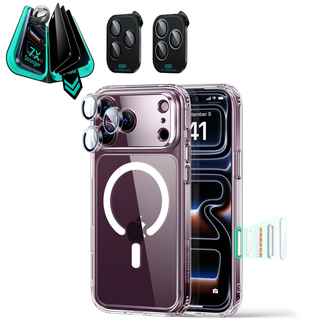 ESR Clear iPhone 18 Pro Magsafe Slim Phone Case with armorite tempered glass privacy screen protector and camera lens protector