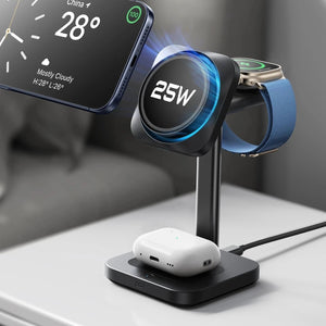 CryoBoost 3-in-1 Magnetic Charging Station (25W, Qi2.2)  - US Plug–Black