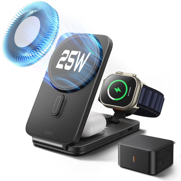 CryoBoost Foldable 3-in-1 Magnetic Charging Station  (25W) – EU Plug-Black ESR ESR