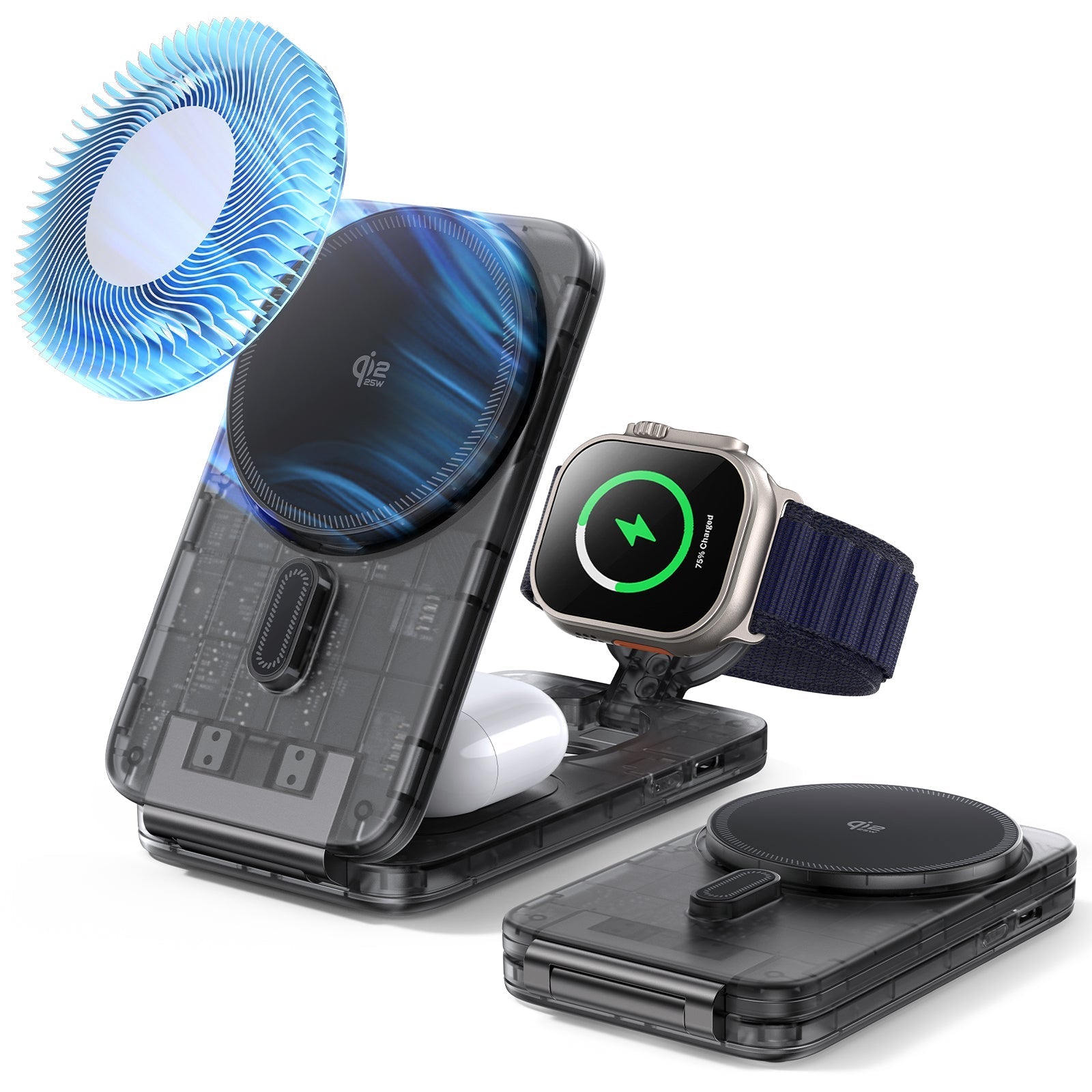 CryoBoost Foldable 3-in-1 Magnetic Charging Station  (25W) – US Plug-Frosted Black ESR ESR
