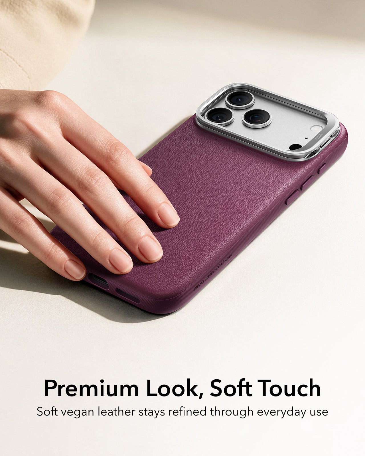 ESR Deep Burgundy Leather iPhone 17 Pro Max Magsafe Case with Stand Premium Look, Soft Touch