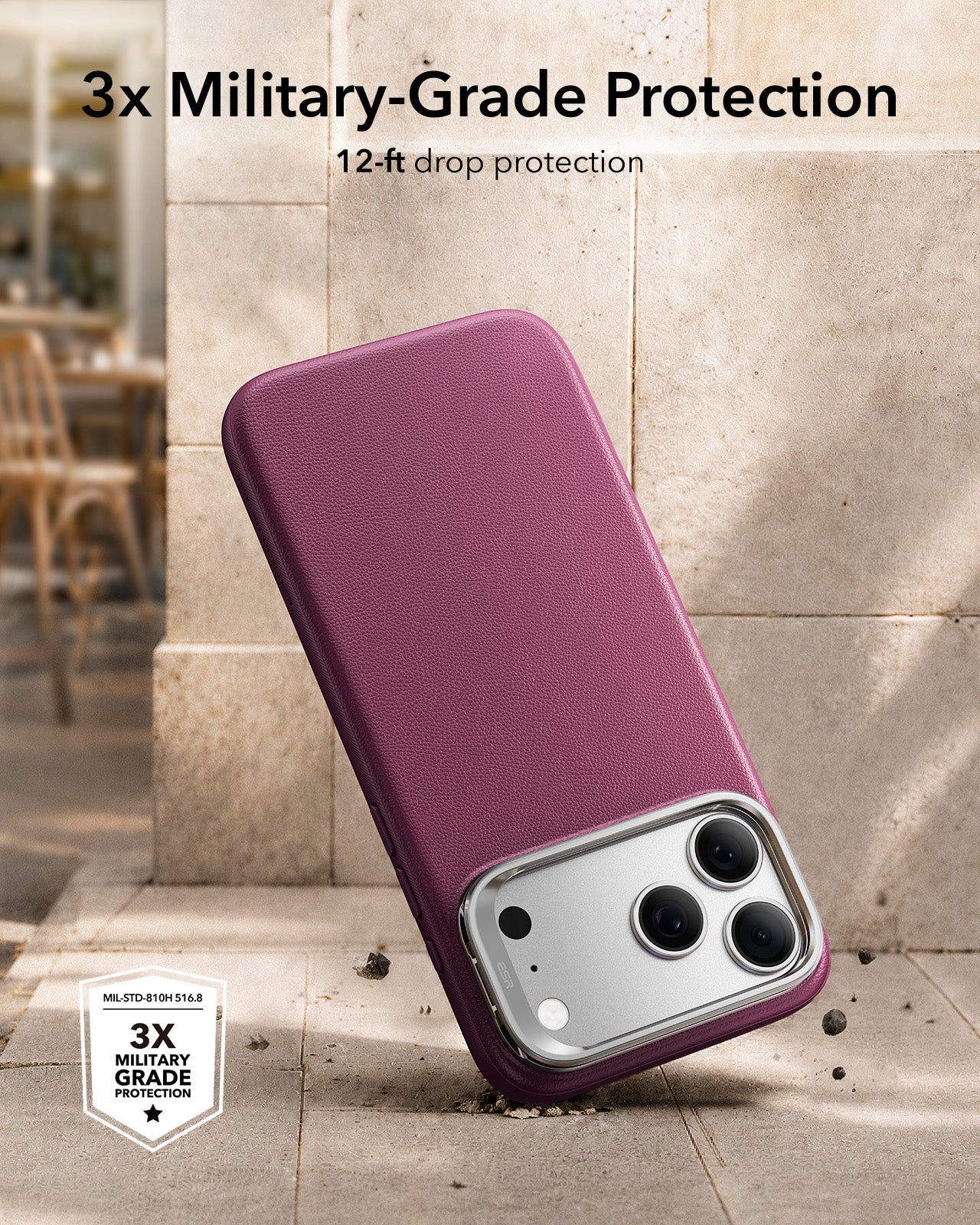 ESR Deep Burgundy Leather iPhone 18 Pro Magsafe Case with Stand 3x Military-Grade Protection