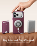 ESR Deep Burgundy Leather iPhone 18 Pro Magsafe Case with Stand Stay Attached. Stay Charged
