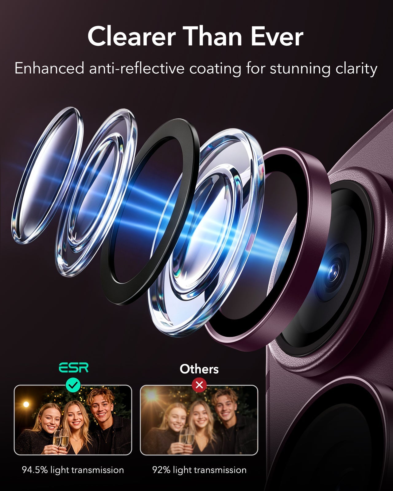 ESR Deep Burgundy iPhone 18 Pro/Pro Max Armorite Camera Lens Protector Clearer Than Ever