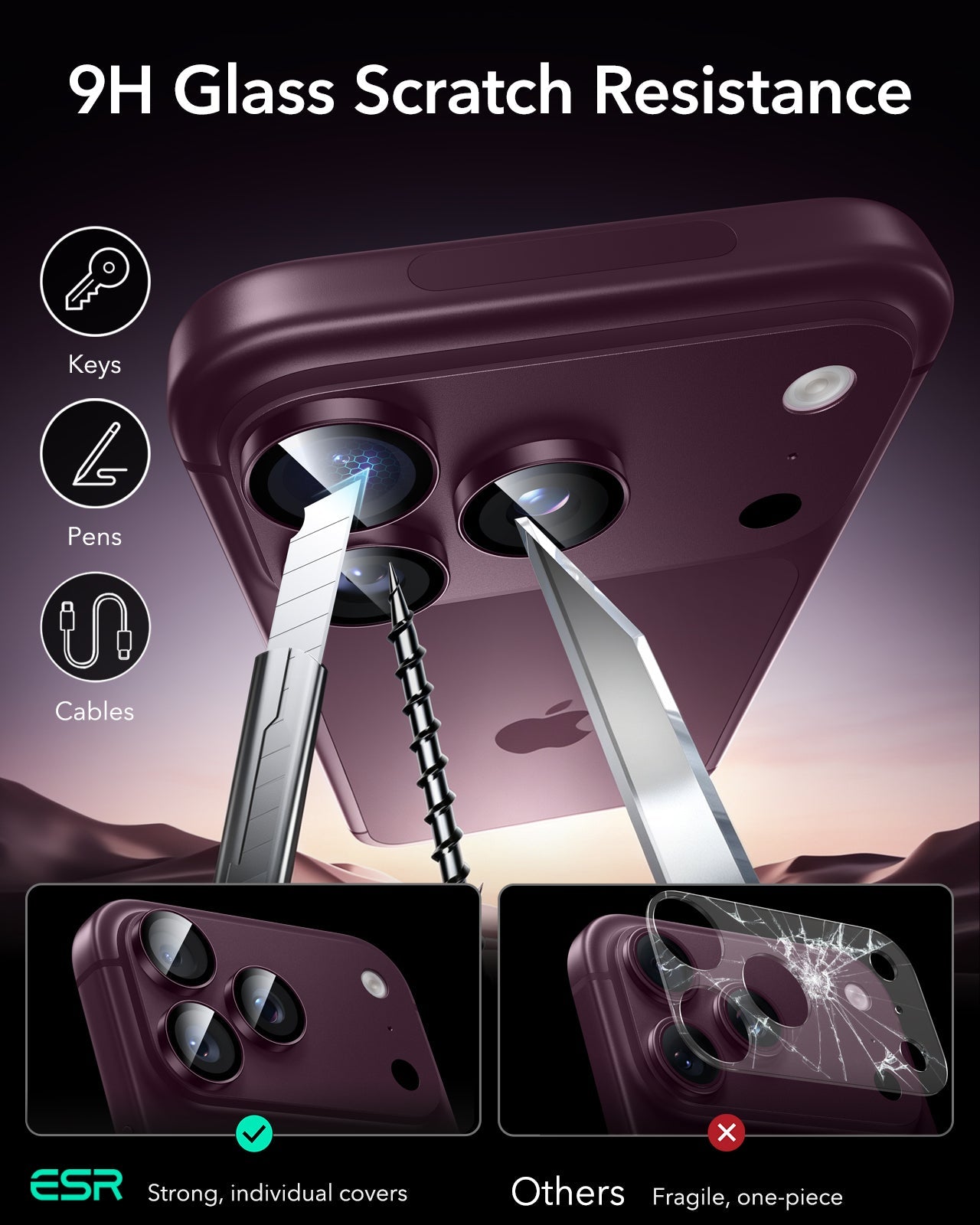 ESR Deep Burgundy iPhone 18 Pro/Pro Max Armorite Camera Lens Protector 9H Glass Scratch Resistance