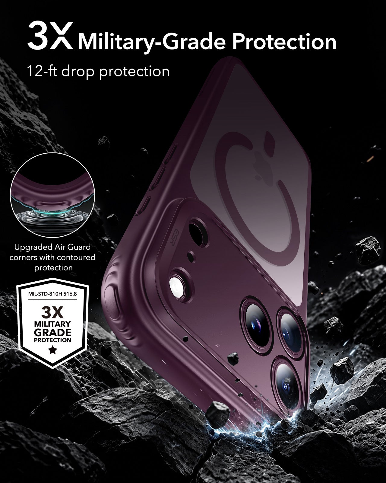 ESR Frosted Deep Burgundy iPhone 18 Pro Max Magsafe Slim Phone Case 3X Military-Grade Protection