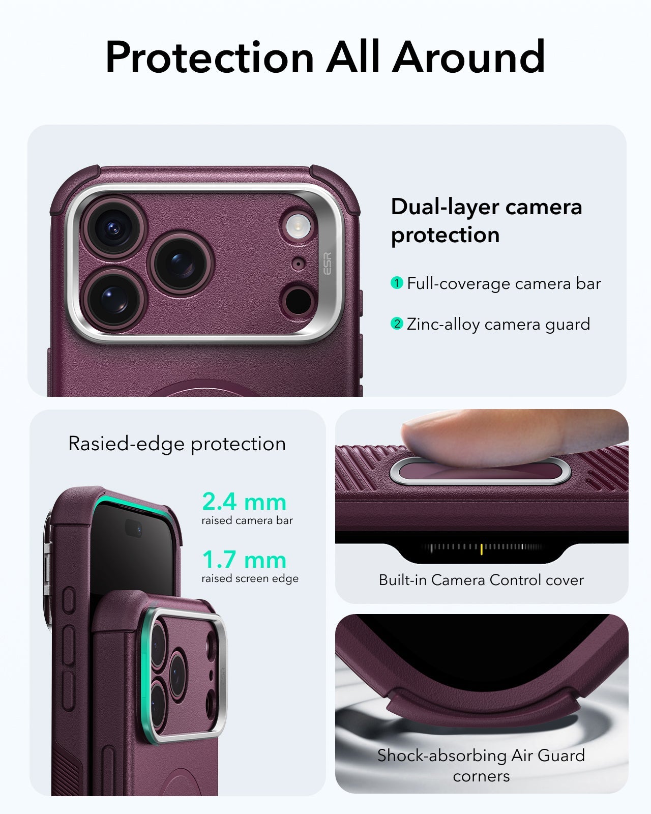 ESR Deep Burgundy iPhone 18 Pro Max Tough Phone Case Magsafe with Stand Protection All Around