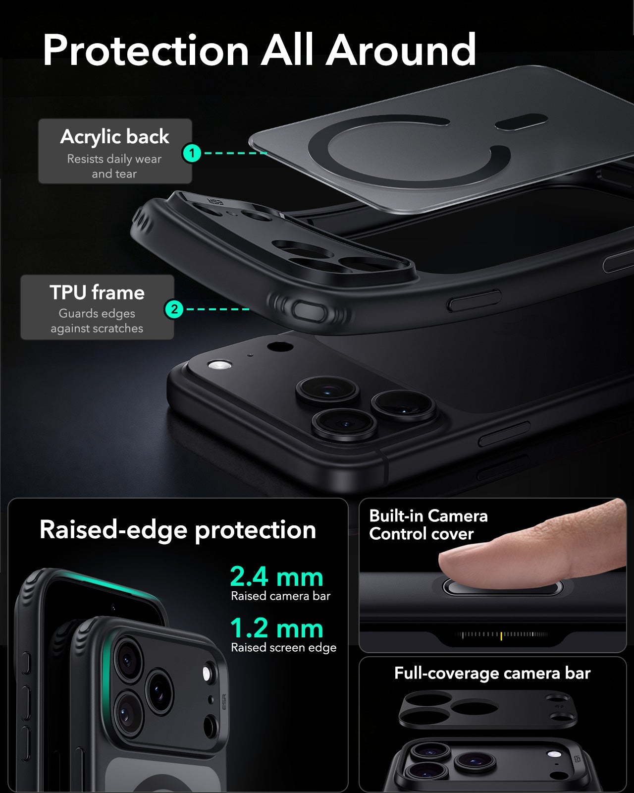 ESR Frosted Black iPhone 18 Pro Magsafe Slim Phone Case  Protection All Around
