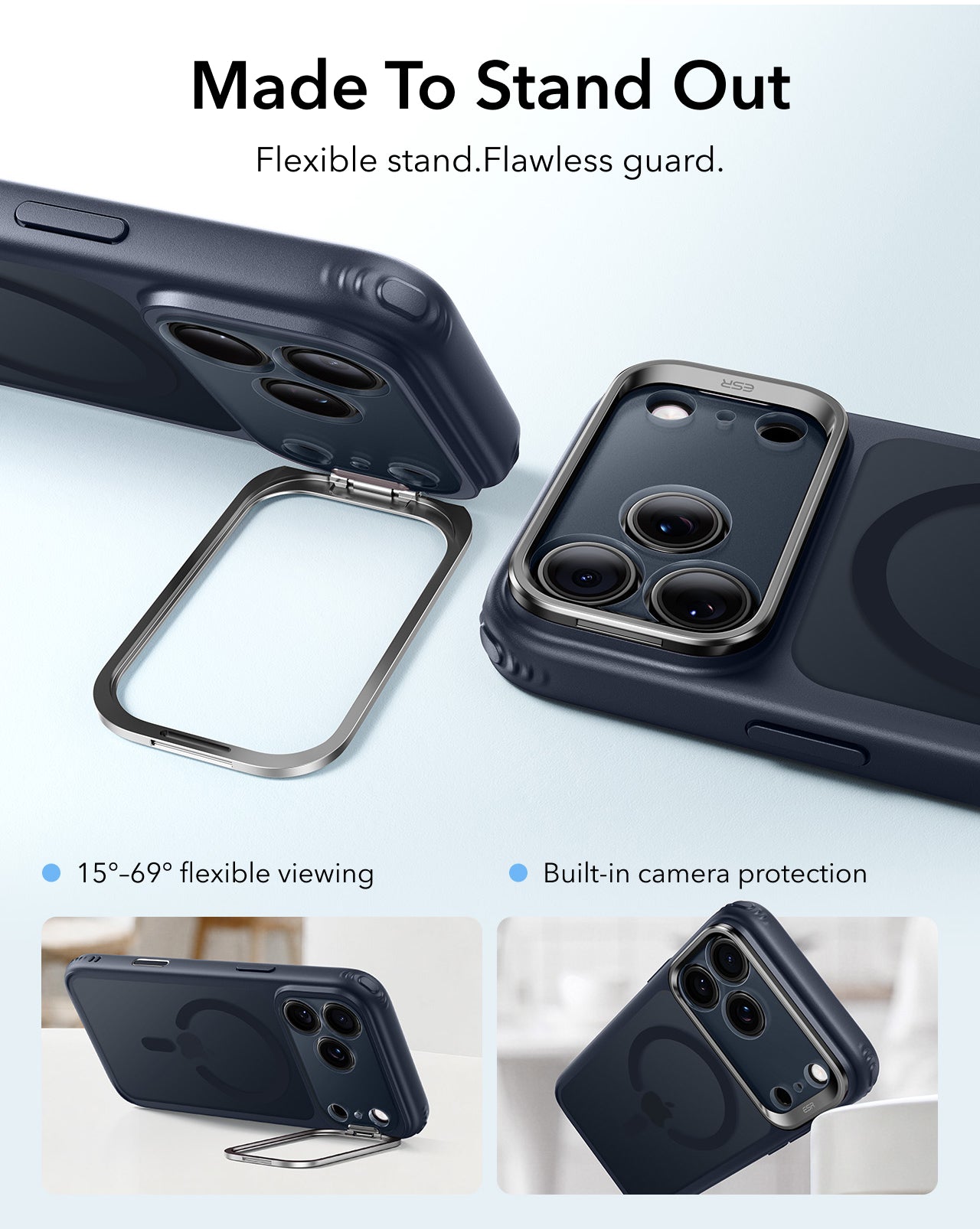 ESR Frosted Blue iPhone 18 Pro Max Magsafe Slim Phone Case with Stand Made To Stand Out