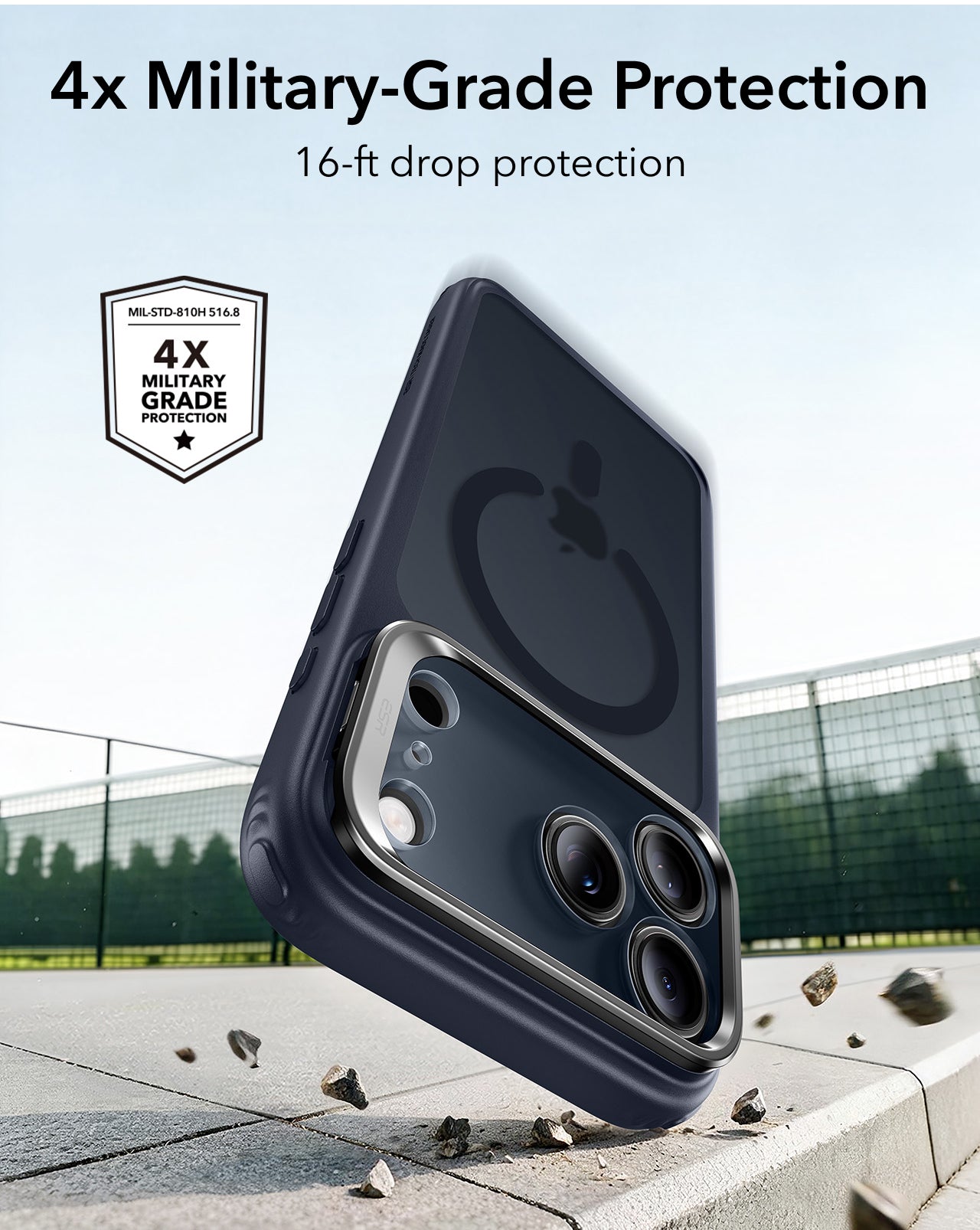 ESR Frosted Blue iPhone 18 Pro Max Magsafe Slim Phone Case with Stand 4x Military-Grade Protection