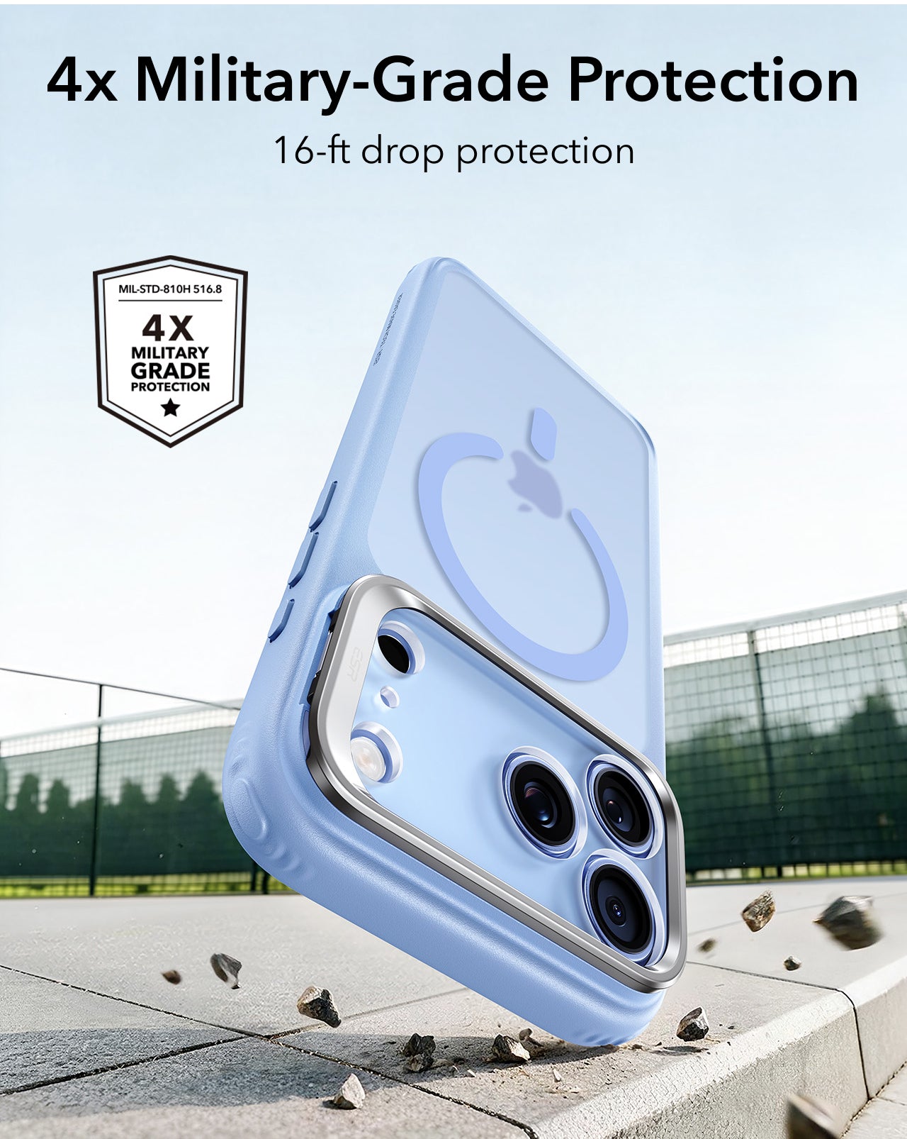 ESR Frosted Misty Blue iPhone 18 Pro Max Magsafe Slim Phone Case with Stand 4x Military-Grade Protection