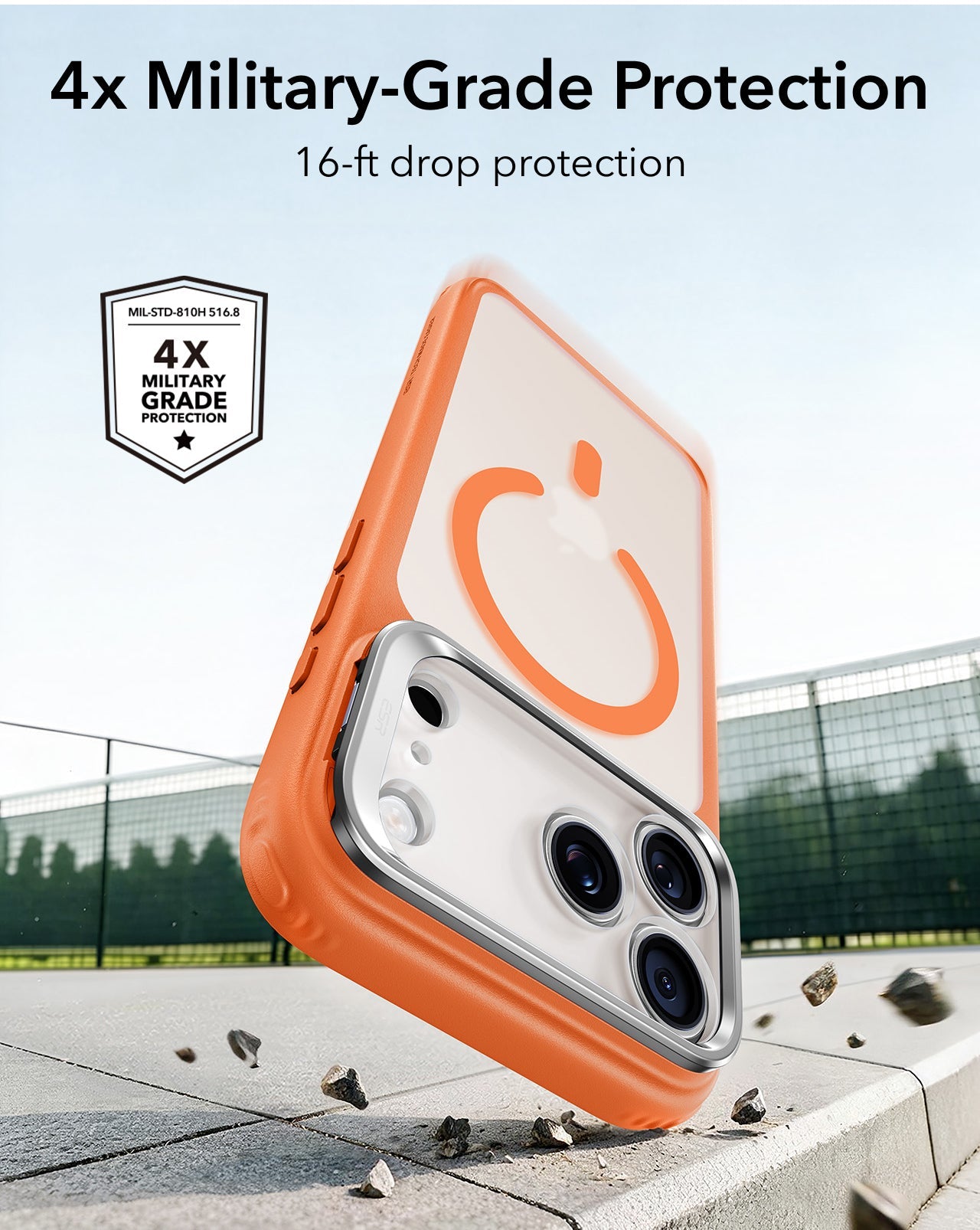 ESR Frosted Orange iPhone 18 Pro Magsafe Slim Phone Case with Stand 4x Military-Grade Protection