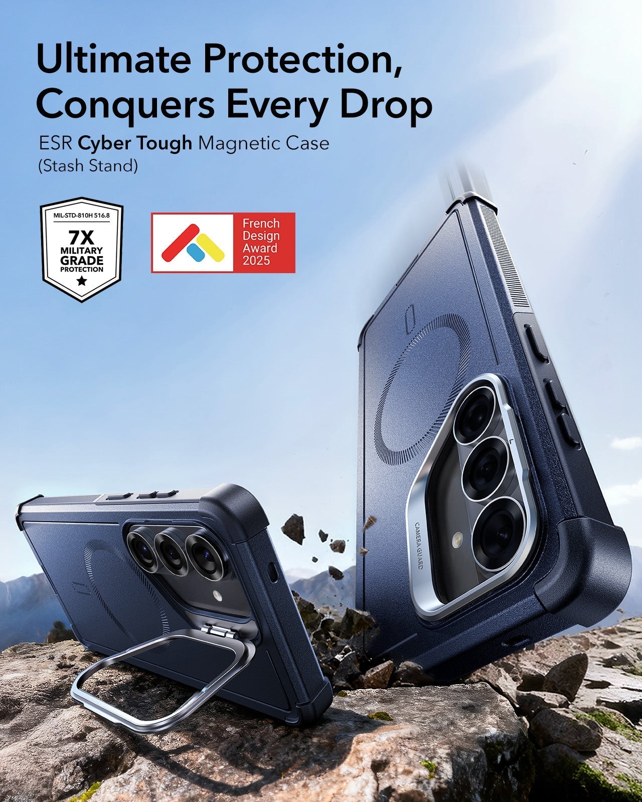 ESR Samsung Galaxy S26 Cyber Tough Magsafe Case with Stand Navy Blue Ultimate Protection Conquers Every Drop