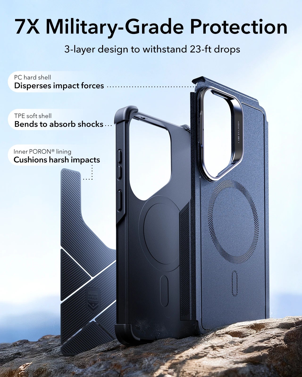 ESR Samsung Galaxy S26 Cyber Tough Magsafe Case with Stand Navy Blue 7X Military Grade Protection