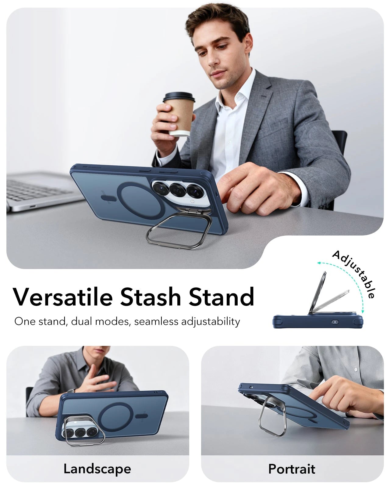 ESR Samsung Galaxy S26 Plus Classic Hybrid Magsafe Case with Stand Frosted Blue Versatile Stash Stand