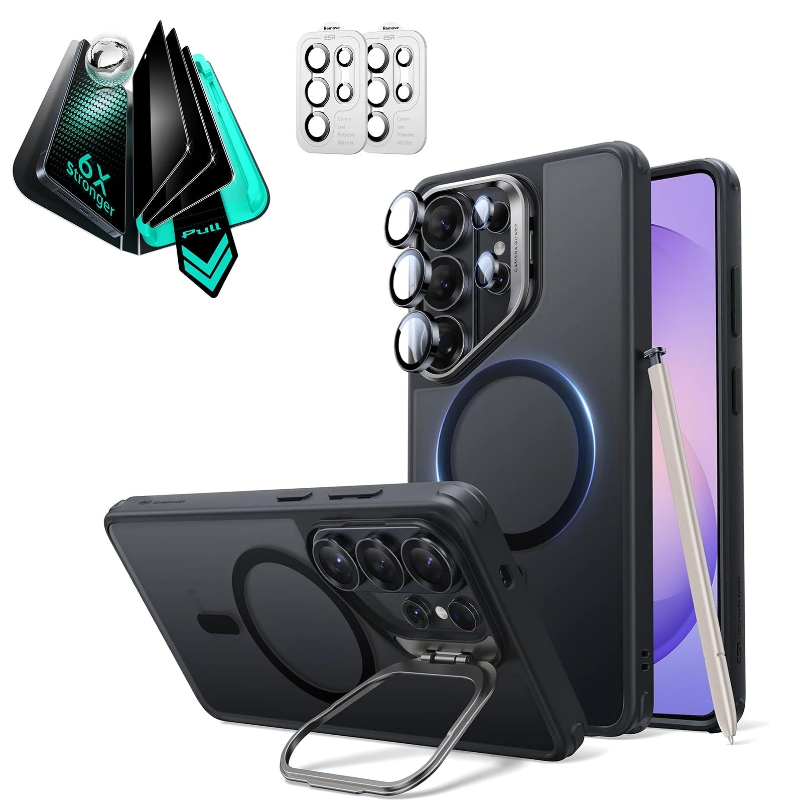 ESR Galaxy S26 Ultra Classic Hybrid Magsafe Case with Stand and Armorite Privacy Screen Protector Set Frosted Black