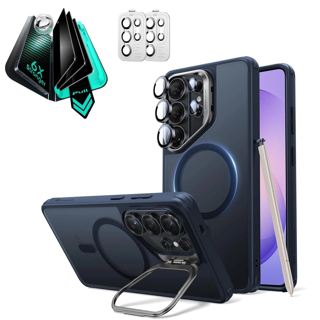 Galaxy S26 Ultra Classic Hybrid Magsafe Case with Stand and Armorite Privacy Screen Protector Set Frosted Blue