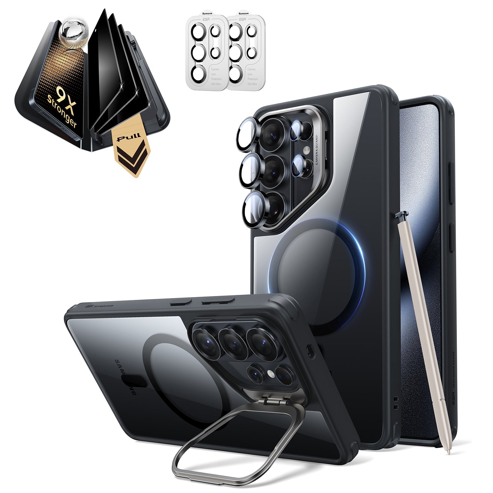 Galaxy S26 Ultra Classic Hybrid Magsafe Case with Stand and Corning Glass Privacy Screen Protector Set Clear BlacK