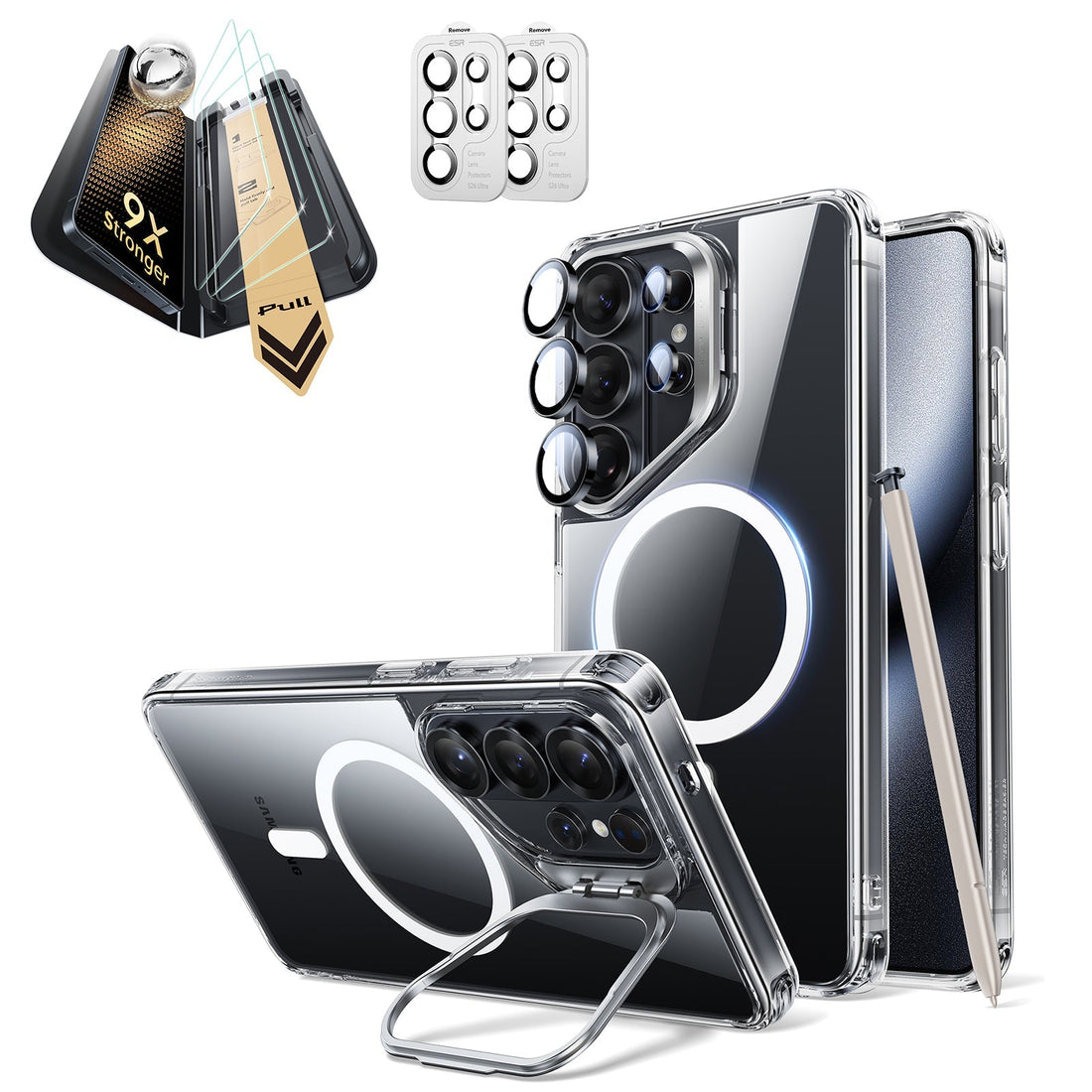 Galaxy S26 Ultra Classic Hybrid Magsafe Case with Stand and Corning Glass Screen Protector Bundle Clear