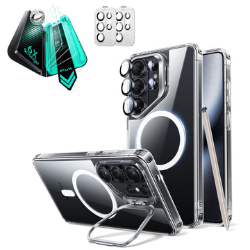 Galaxy S26 Ultra Classic Hybrid Magsafe Case with Stand and Armorite Screen Protector Bundle Clear