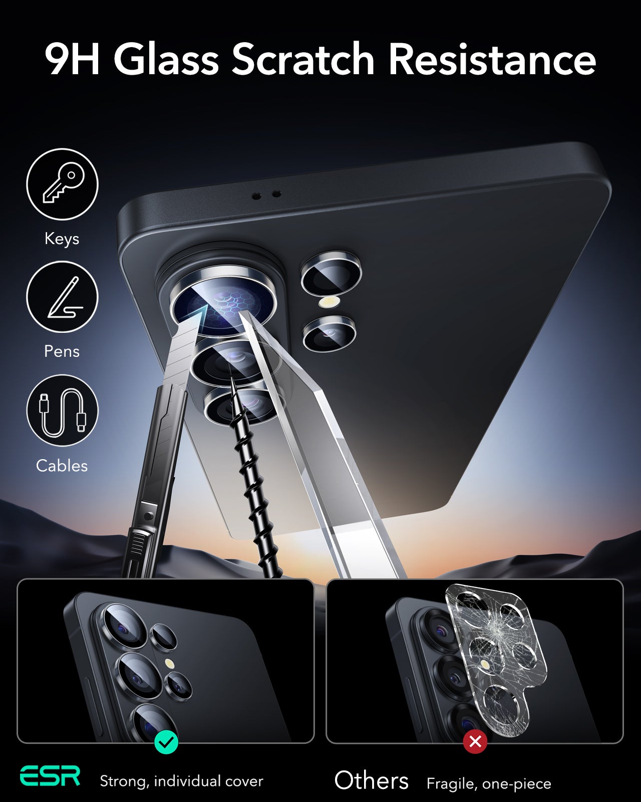 ESR Galaxy S26 Ultra Camera Lens Protector 9H Glass Scratch Resistance
