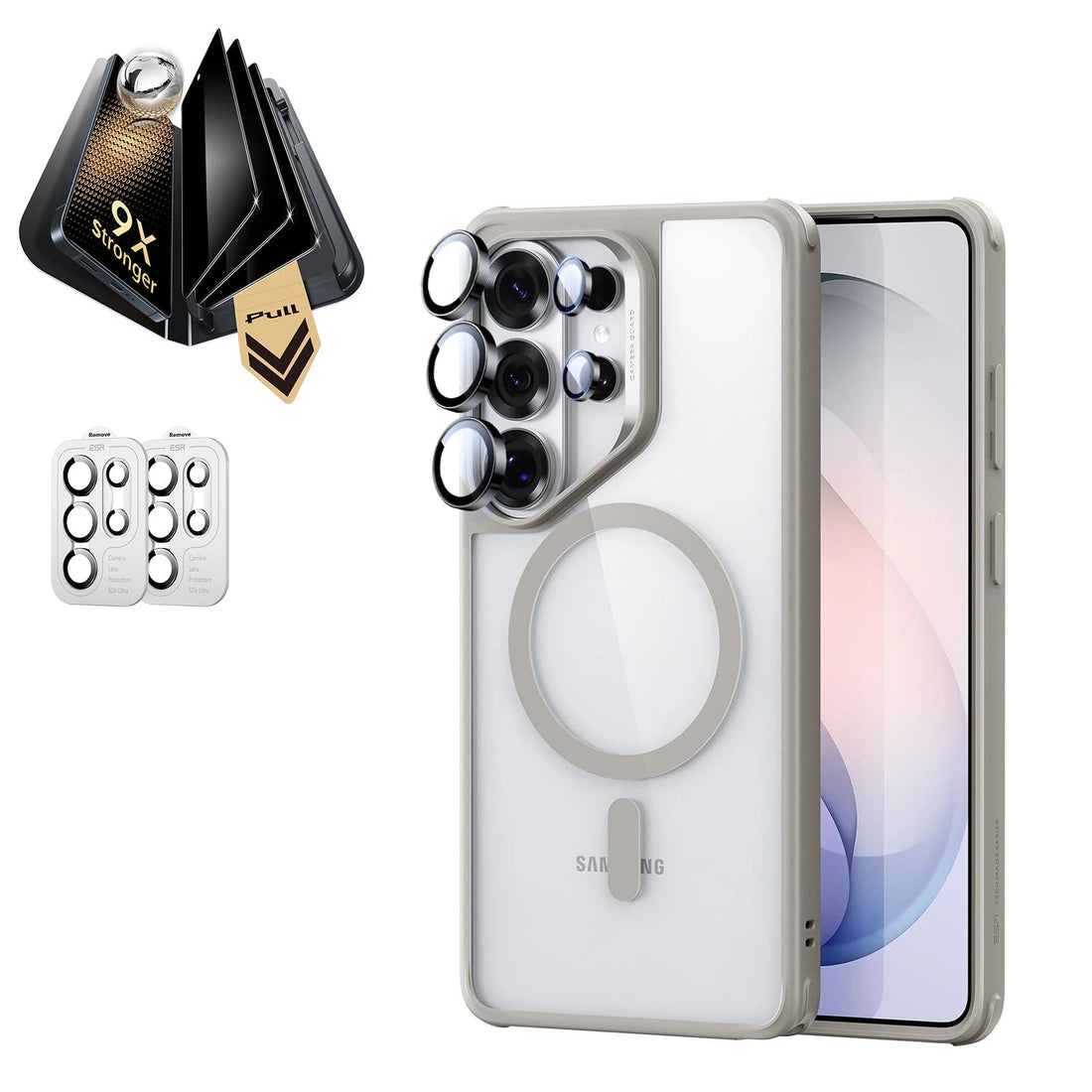 Galaxy S26 Ultra Classic Hybrid Magsafe Case and Corning Glass Privacy Screen Protector Set Clear Grey