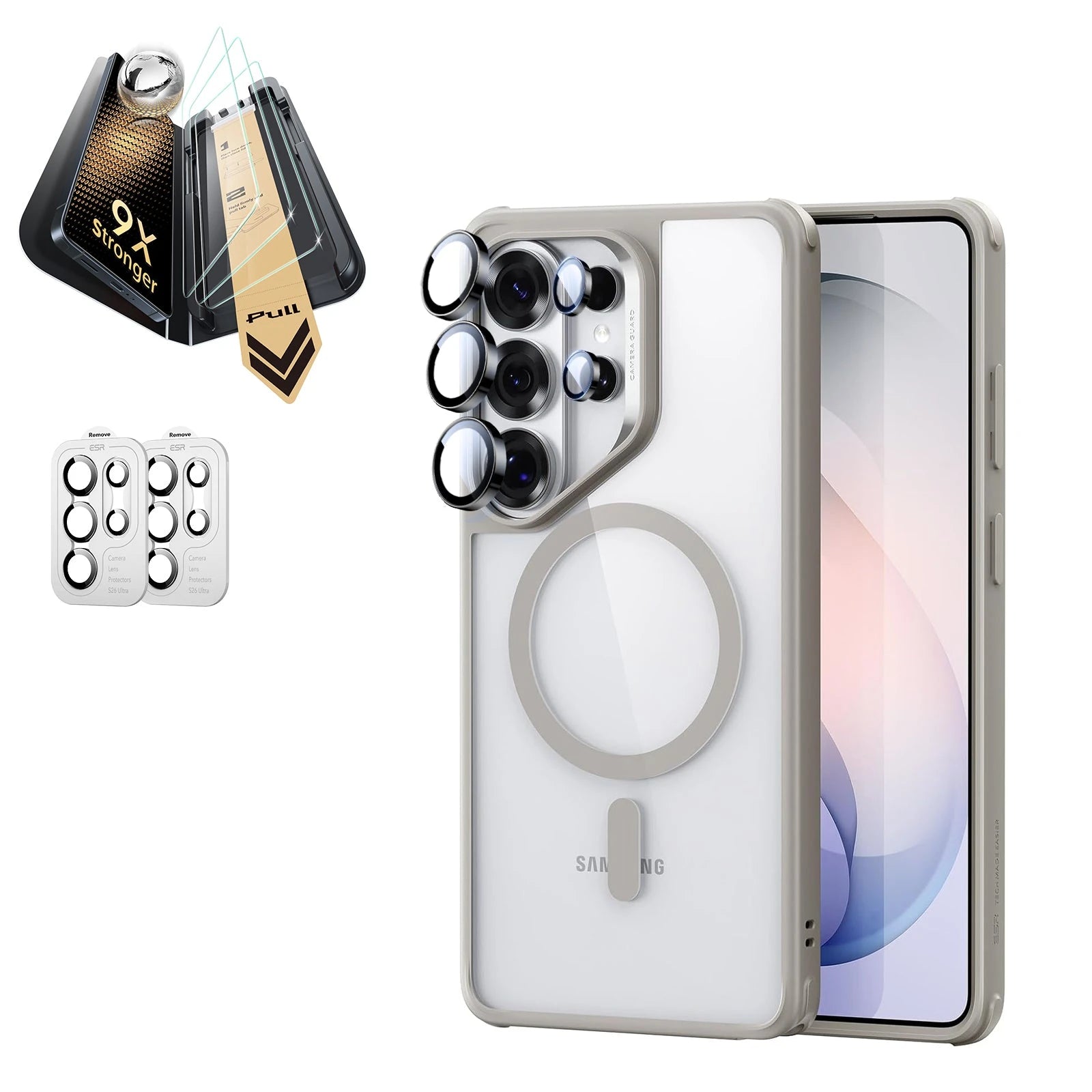Galaxy S26 Ultra Classic Hybrid Magsafe Case and Corning Glass Screen Protector Set Clear Grey