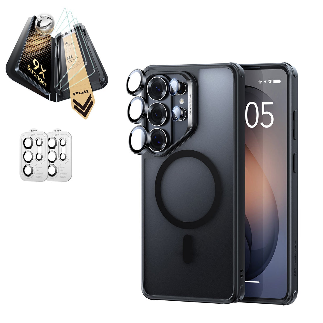 Galaxy S26 Ultra Classic Hybrid Magsafe Case and Corning Glass Screen Protector Set Frosted Black