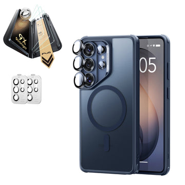 Galaxy S26 Ultra Classic Hybrid Magsafe Case and Corning Glass Screen Protector Set Frosted Blue