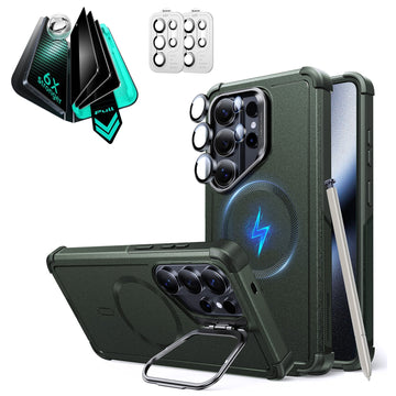 Galaxy S26 Ultra Cyber Tough Magsafe Case with Stand and Armorite Privacy Screen Protector Set Green