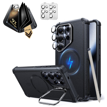 Galaxy S26 Ultra Cyber Tough Magsafe Case with Stand and Corning Glass Privacy Screen Protector Bundle Black