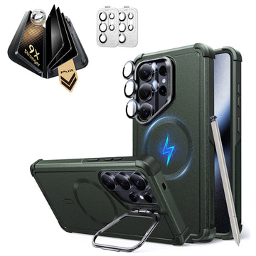 Galaxy S26 Ultra Cyber Tough Magsafe Case with Stand and Corning Glass Privacy Screen Protector Set OliVE Green