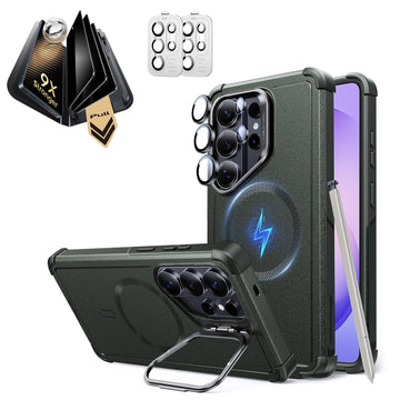 Galaxy S26 Ultra Cyber Tough Magsafe Case with Stand and Corning Glass Privacy Screen Protector Set OliVE Green