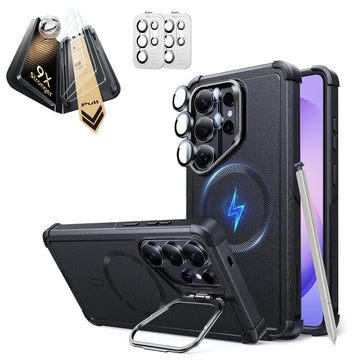 Galaxy S26 Ultra Cyber Tough Magsafe Case with Stand and Corning Glass Screen Protector Bundle Black