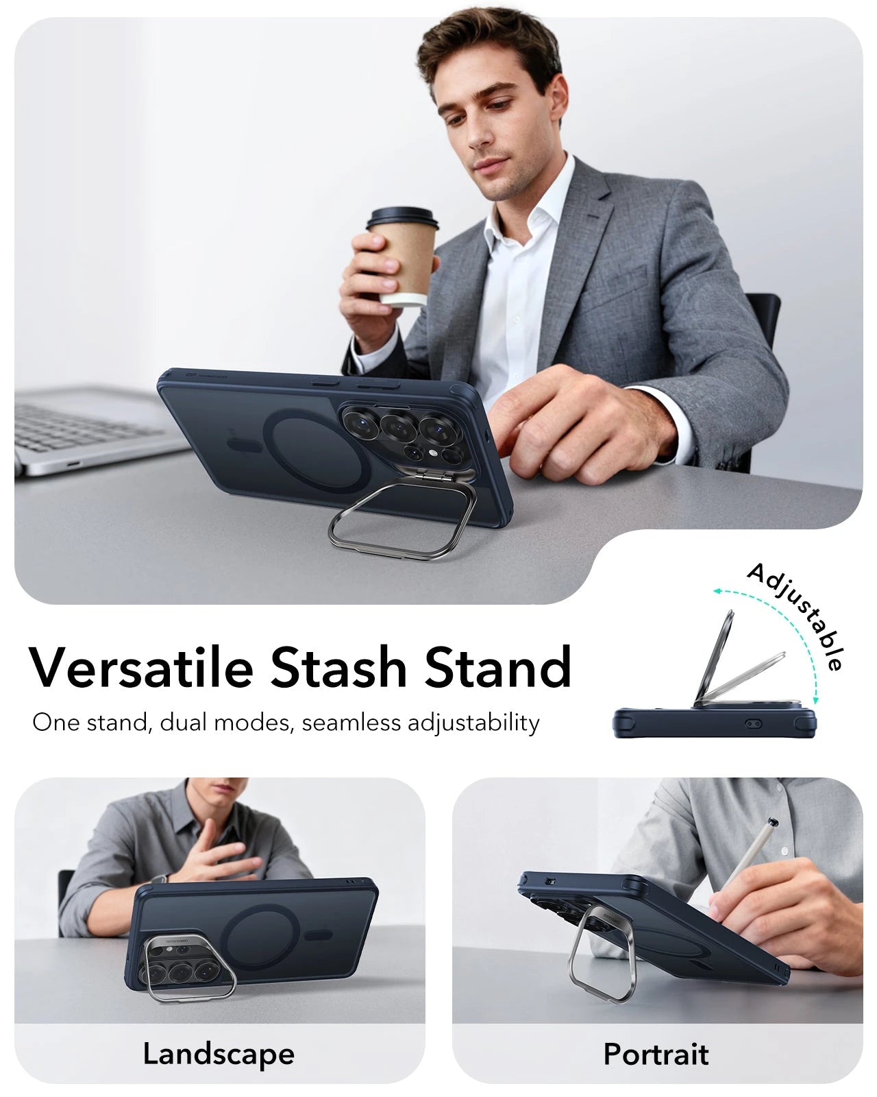 ESR Samsung Galaxy S26 Ultra Classic Hybrid Magsafe Case with Stand Frosted Blue Versatile Stash Stand
