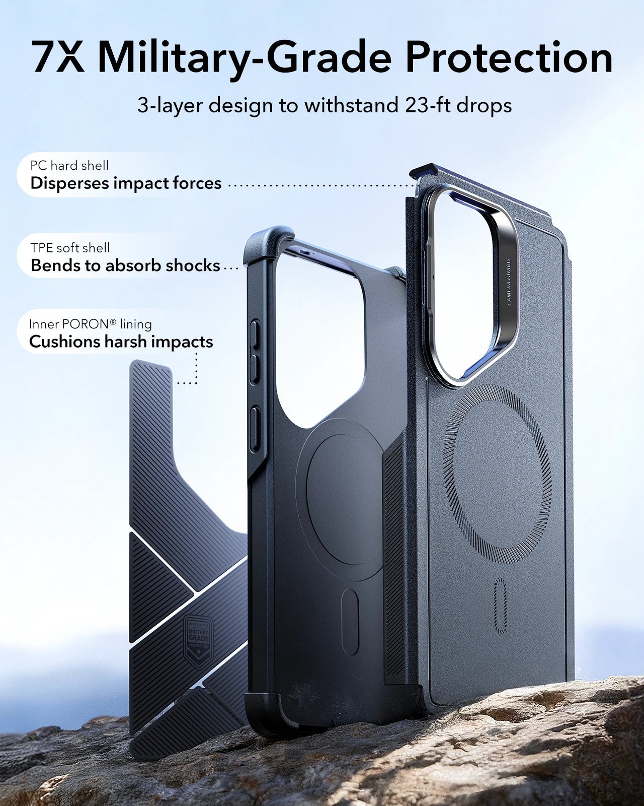 ESR Samsung Galaxy S26 Ultra Cyber Tough Magsafe Case with Stand Black 7X Military Grade Protection